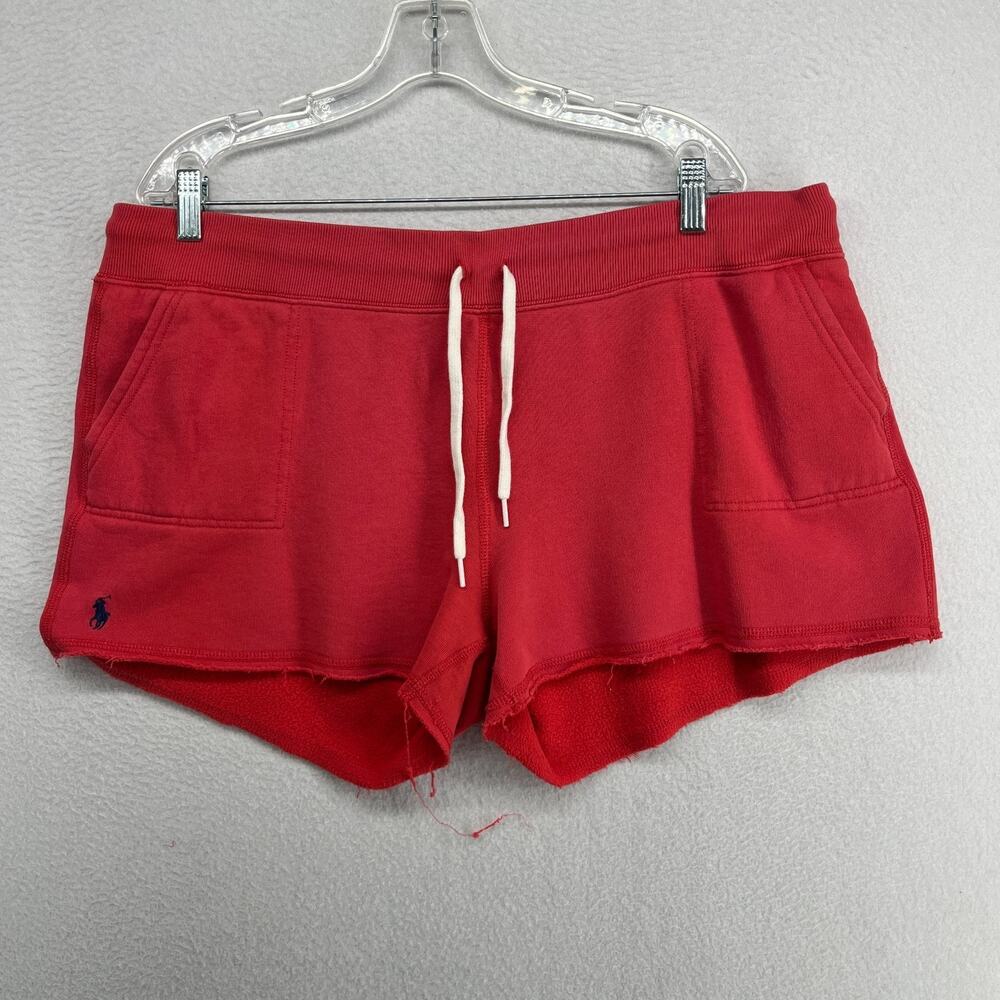 POLO RALPH LAUREN Shorts Womens XXL Fleece Drawcord Raw Hems Cotton Blend Red